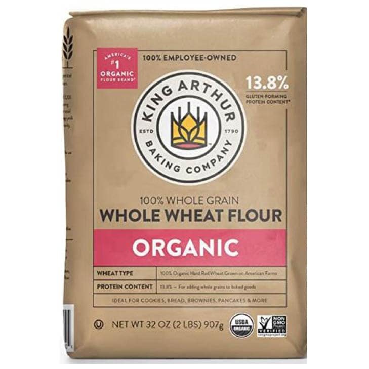 13% Strong whole wheat bread flour (Amazon USA) Organic, King Arthur 18%